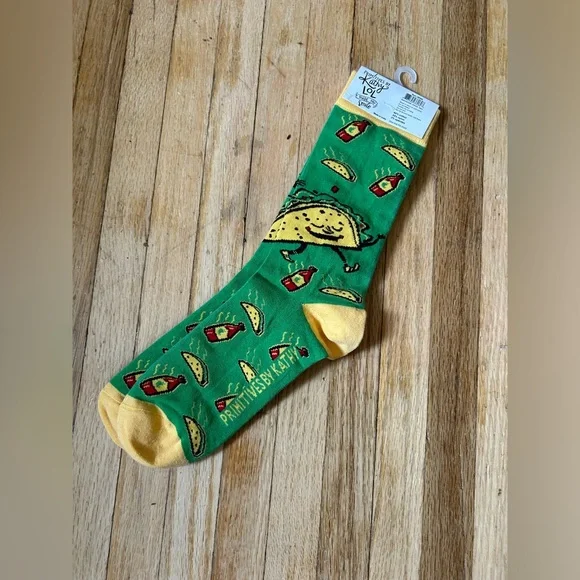 Spicy Fun Hot Sauce and Taco Socks - Green and Yellow - Picture 3 of 4